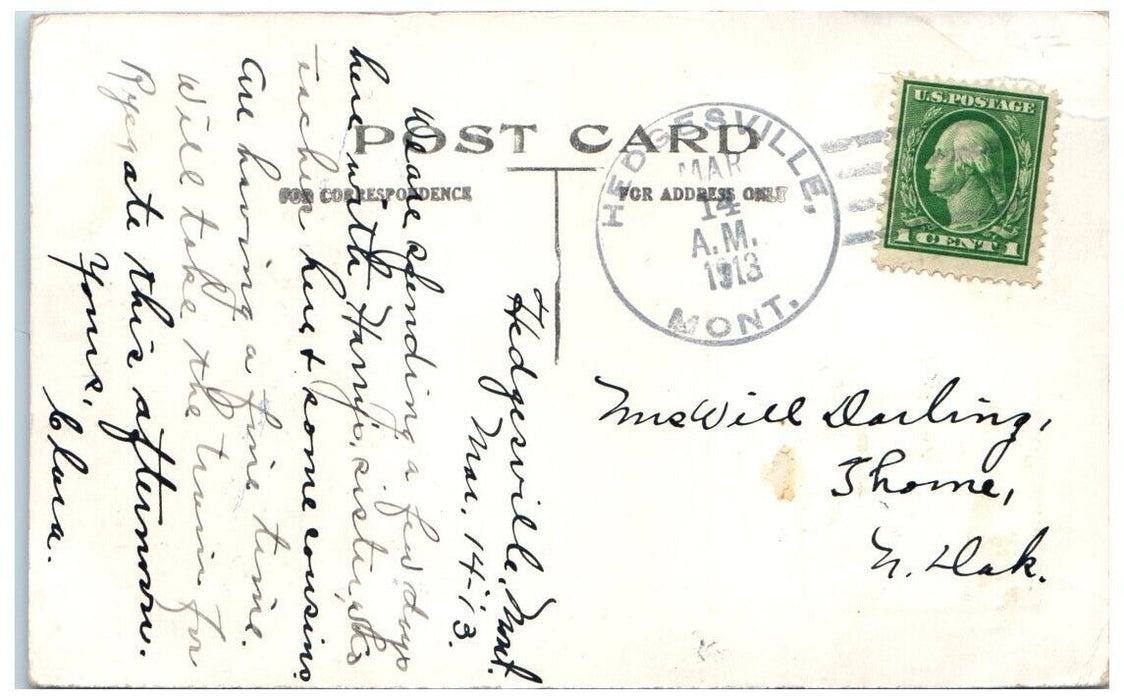 1913 Public School Building Pennant View Hedgesville MT RPPC Photo Postcard