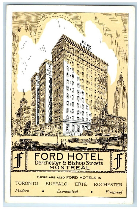 c1960's Ford Hotel Dorchester & Bishop Streets Montreal Canada Postcard