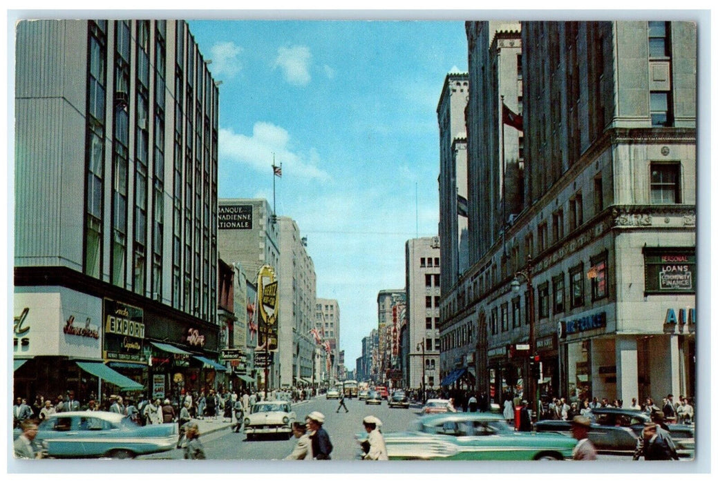 c1950's Ste. Catherine St. and Peel Montreal Quebec Canada Vintage Postcard