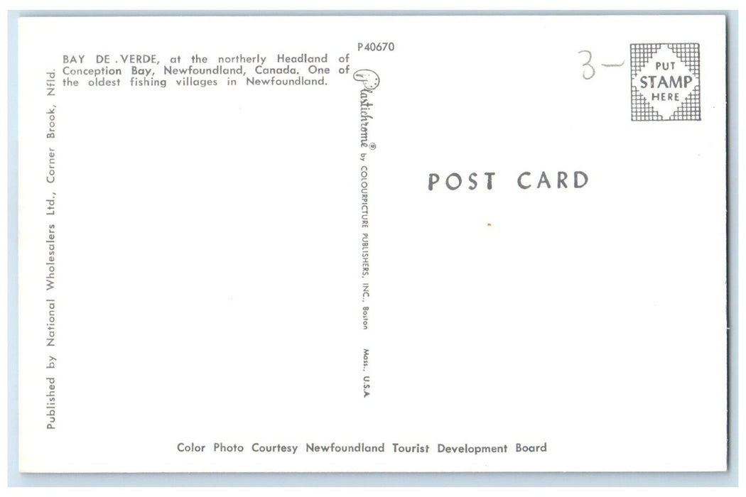 c1950's Northerly Headland of Conception Bay Bay De Verde Canada Postcard