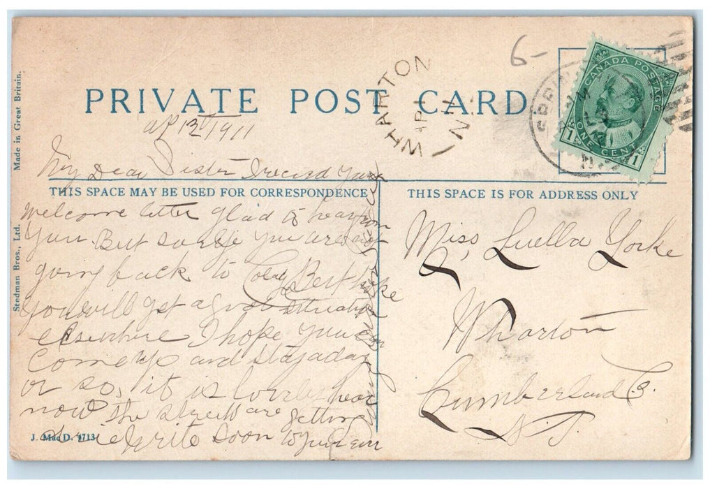 1911 Miner's Monument Springhill Nova Scotia Canada Antique Posted Postcard