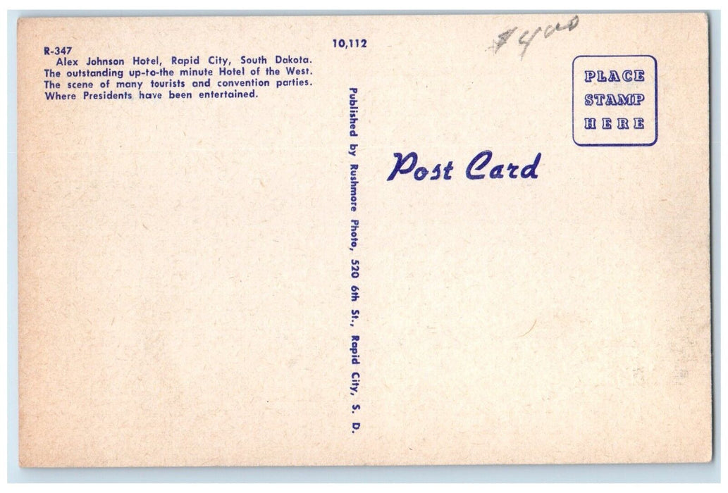 c1930's Alex Johnson Hotel Building Rapid City South Dakota SD Vintage Postcard