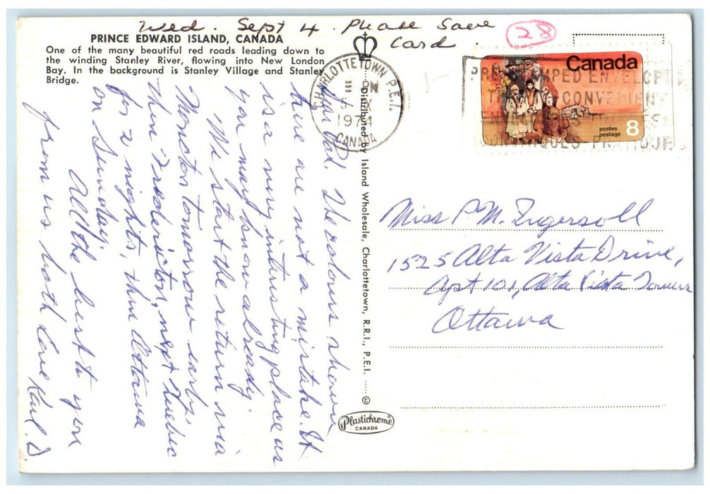 1974 Stanley River Rd. Near Stanley Village Prince Edward Island Canada Postcard