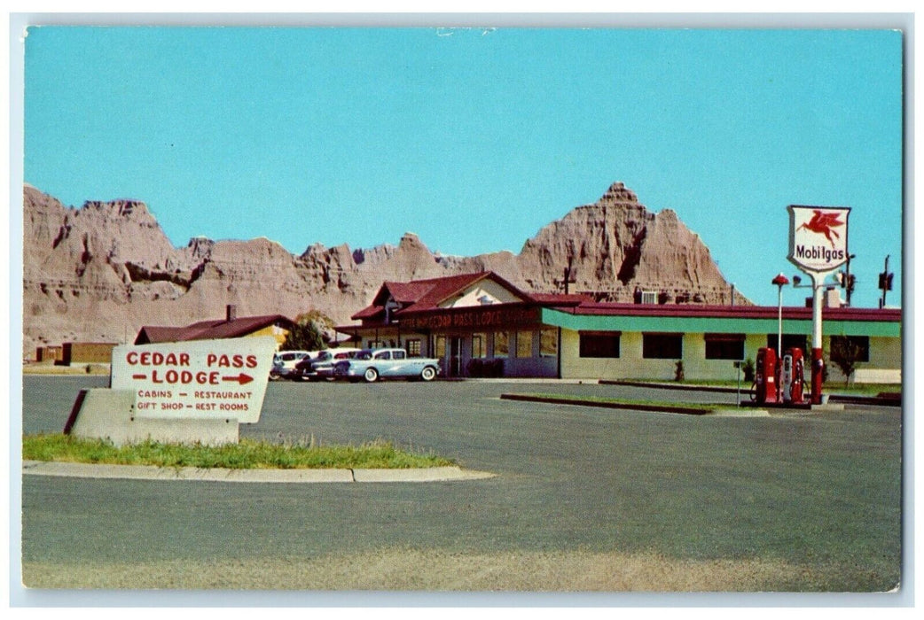 Cedar Pass Lodge Badlands National Monument SD Mobilgas Gas Station Postcard