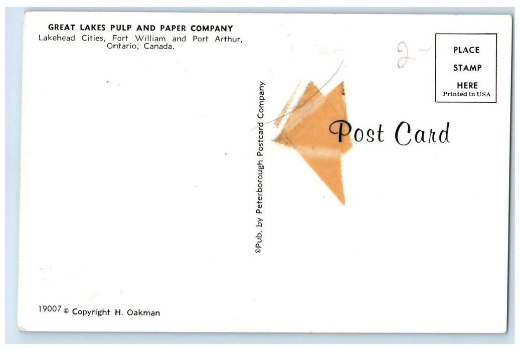c1960's Great Lakes Pulp and Paper Company Port Arthur Canada Postcard