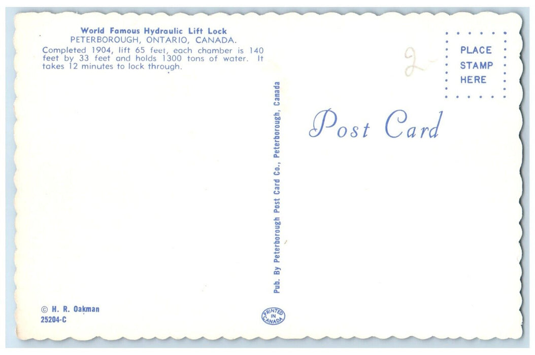 c1960's World Famous Hydraulic Lift Lock Peterborough Ontario Canada Postcard