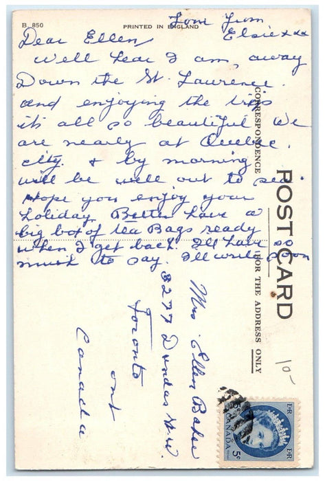 c1940's Cunard R.M.S. Ascania Steamship Steamboat Sailing in Canada Postcard