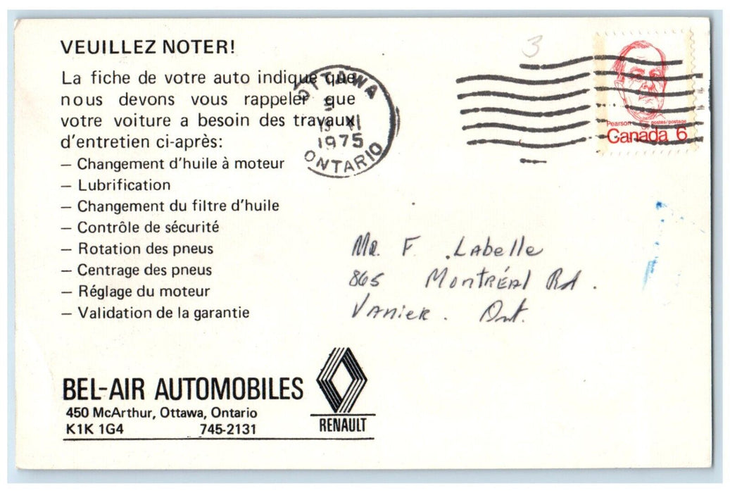 1916 Detroit Electric Car Bel-Air Automobiles McArthur Ottawa Canada Postcard