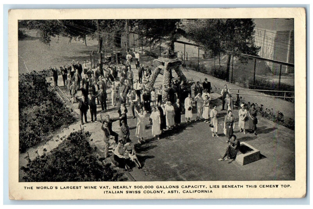 1940 Worlds Largest Wine Vat Italian Swiss Colony Asti California CA Postcard