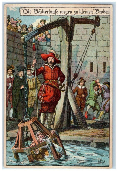 c1910's Baker's Baptism For Small Bread Germany Torture Posted Antique Postcard