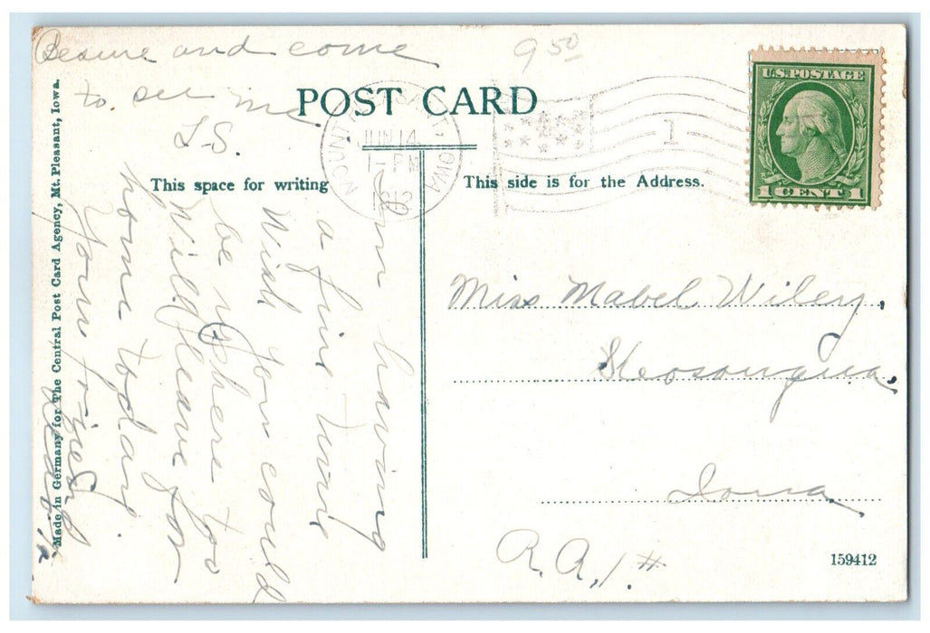 1912 Exterior View Elizabeth Hershey Hall Mt Pleasant Iowa IA Unposted Postcard