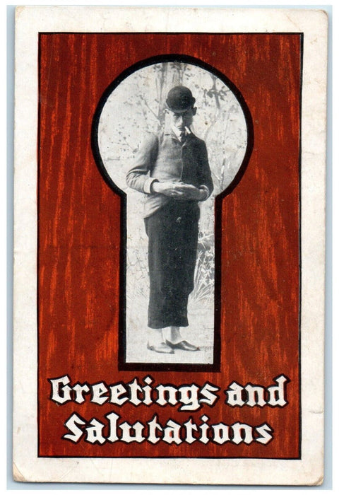 1908 Greetings And Salutations Man Cigarette Smoking Farmington MN Postcard