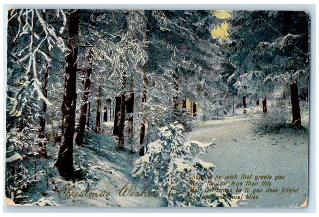 1910 Christmas Wishes Winter Scene Trees Arco Minnesota MN Antique Postcard