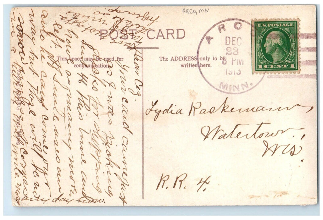1910 Christmas Wishes Winter Scene Trees Arco Minnesota MN Antique Postcard