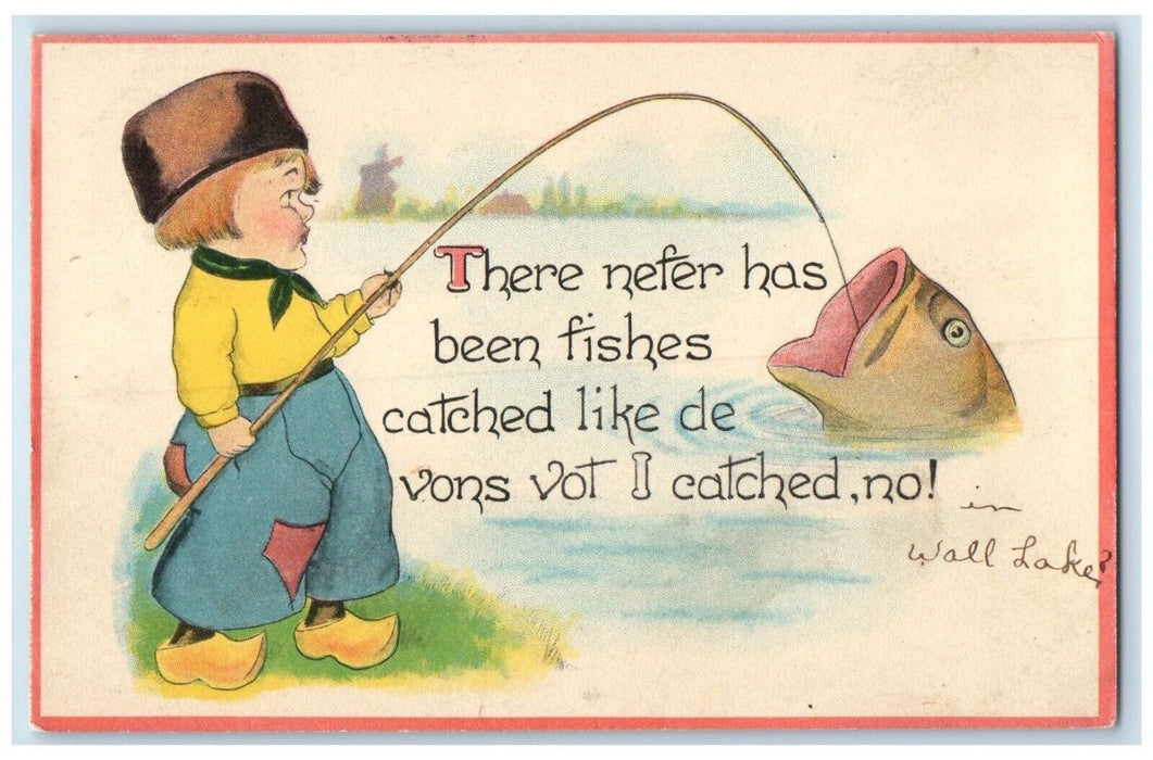 c1910's Dutch Kid Caught Big Fish Norwood Minnesota MN Posted Antique Postcard