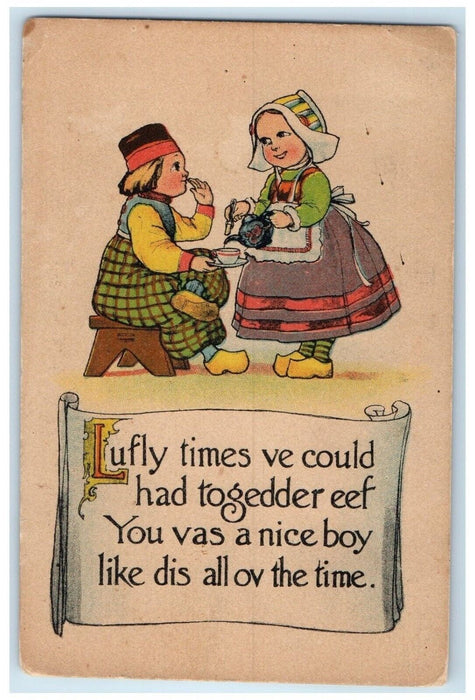 1915 Dutch Children Tea Randall Minnesota MN Posted Antique Postcard