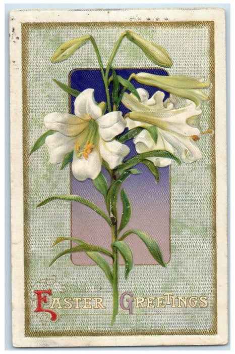 1911 Easter Greetings Lily Flowers Winsch Back Folsom City CA Antique Postcard