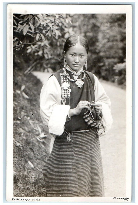 c1950's Pretty Tibetan Woman Traditional Jewelry Tibet China RPPC Photo Postcard