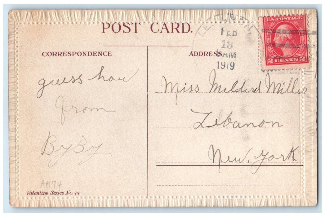 1919 Valentine Little Sweetheart Heart Basket Lebanon New York NY Postcard
