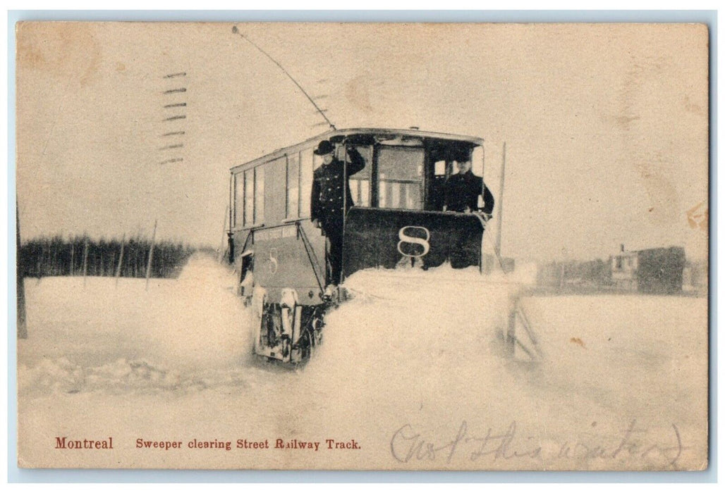 1913 Sweeper Clearing Street Railway Track Montreal Canada Posted Postcard