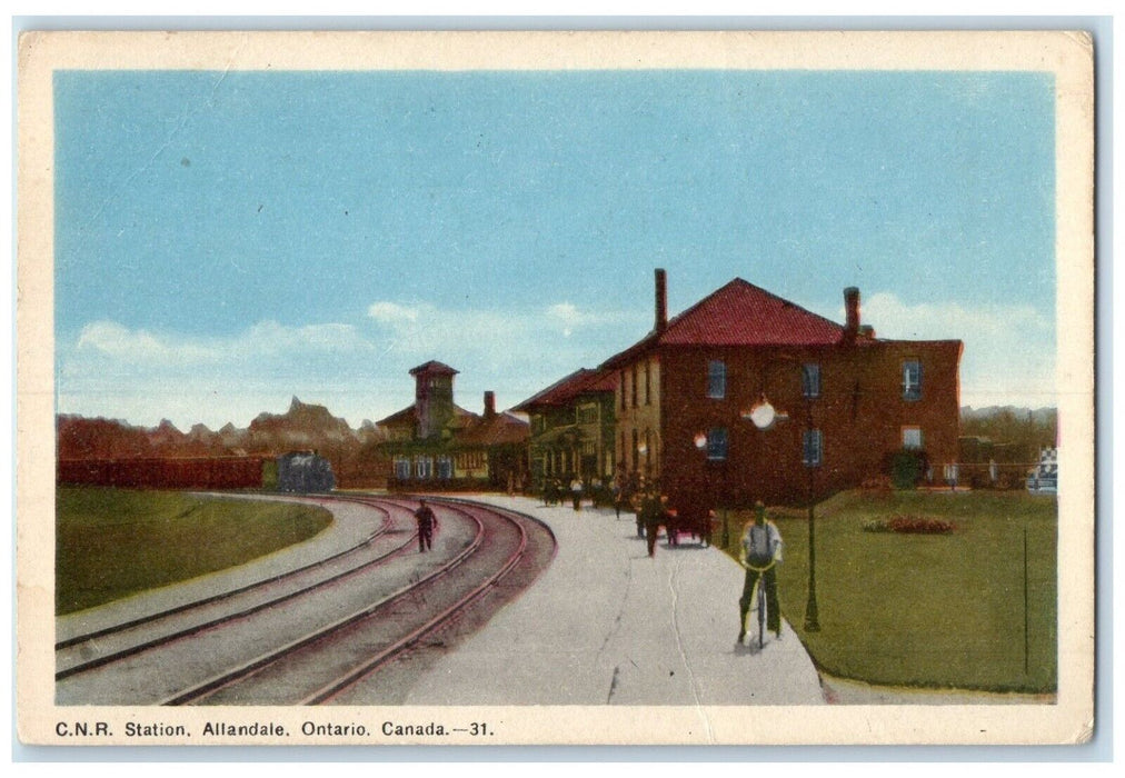 c1940's C.N.R. Station Allandale Ontario Canada Unposted Vintage Postcard