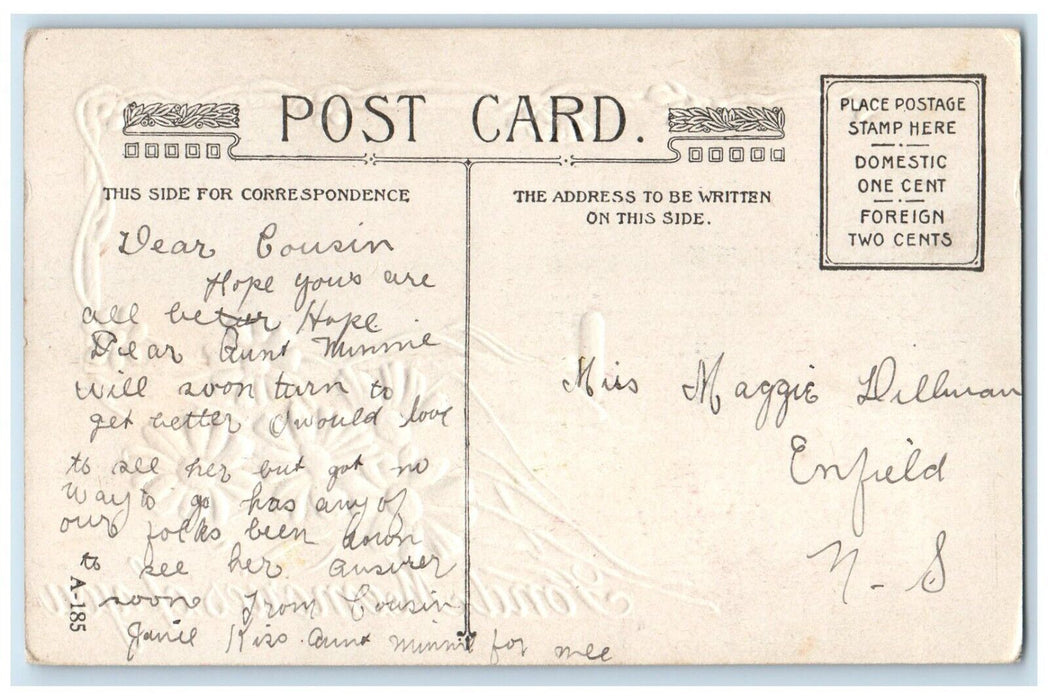 c1910's Pretty Woman Daisy Flowers Sailboat Scene Embossed Antique Postcard