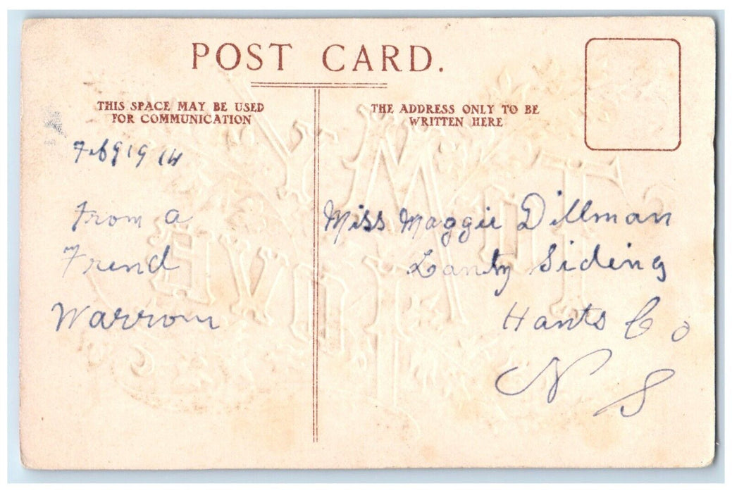 1914 Valentine To My Love Lanty Siding Nova Scotia NS Canada Antique Postcard