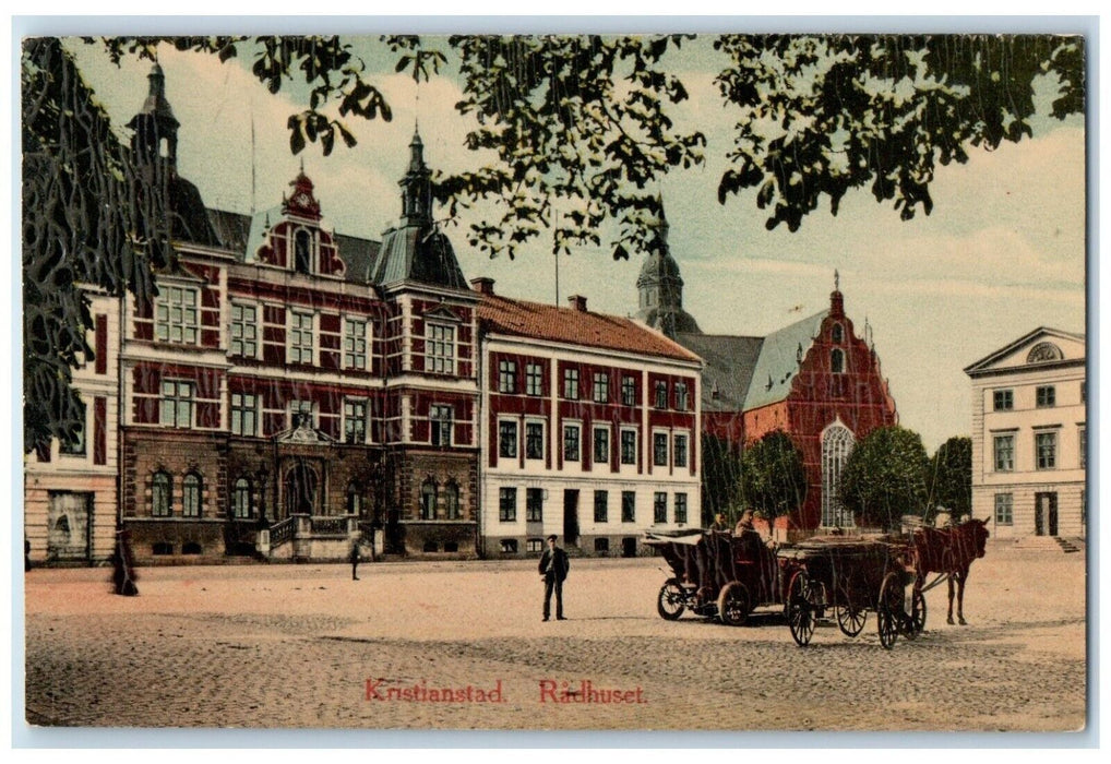 c1910 Townhouse Kristianstad Sweden Horse Carriage Unposted Antique Postcard