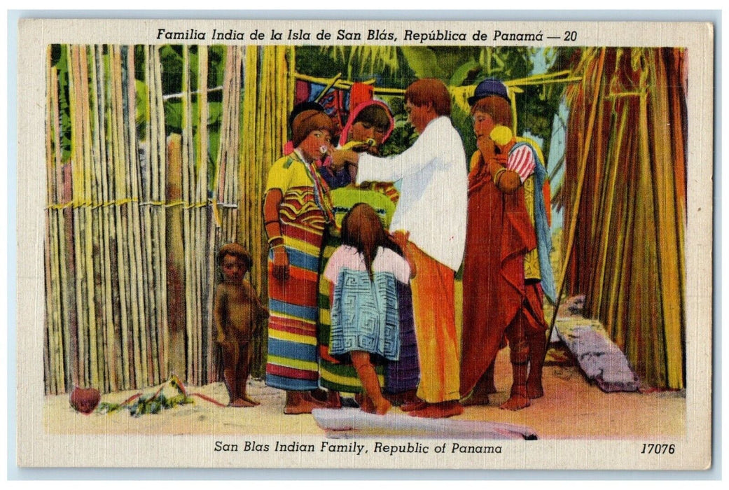 c1940's San Blas Indian Family Republic of Panama Casa Central Postcard