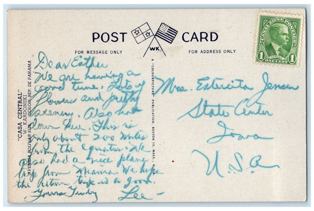 c1940's San Blas Indian Family Republic of Panama Casa Central Postcard