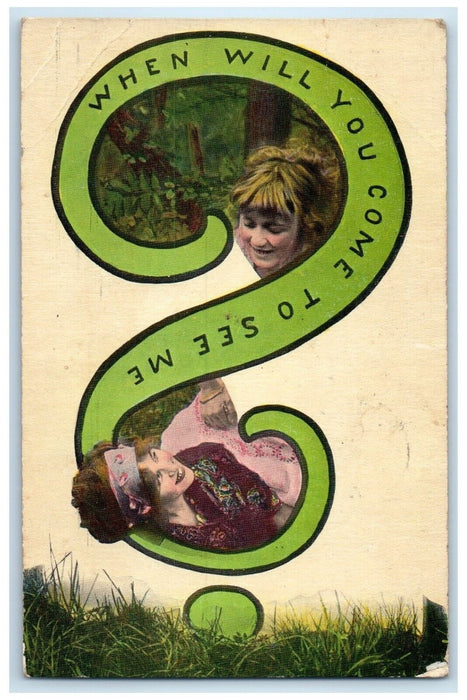 1912 Girls When Will You Come To See Me New Ulm Minnesota MN Antique Postcard