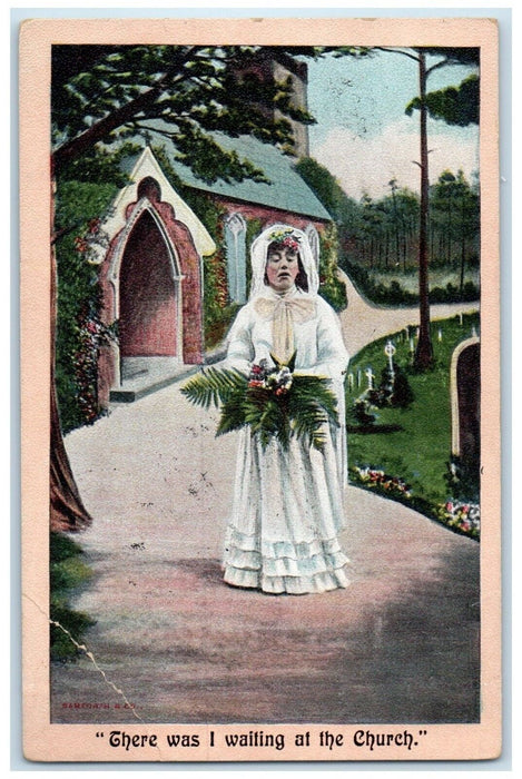 1907 Crossdressing Man Humor There Was I Waiting At The Church Antique Postcard