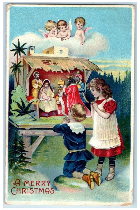 c1910's Christmas Angels Children Praying Norwood Massachusetts MA Postcard