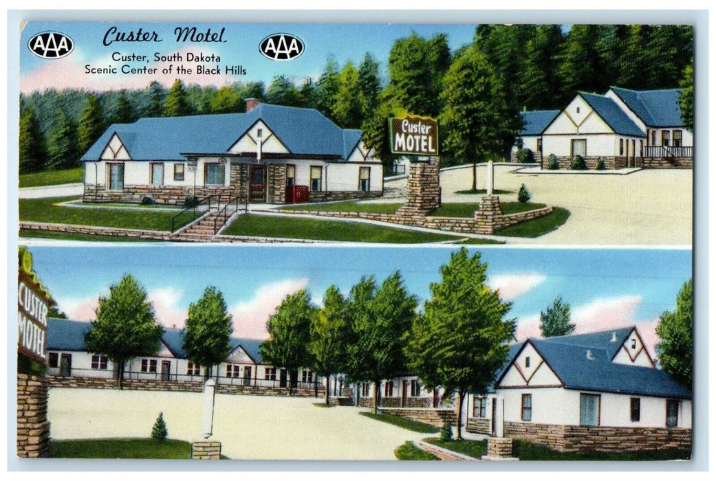 c1960's Custer Motel Roadside Custer South Dakota SD Dual View Vintage Postcard