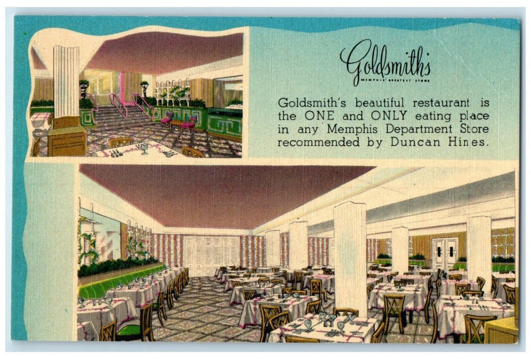 c1950's Goldsmith's Restaurant Grill Memphis Tennessee TN Dual View Postcard