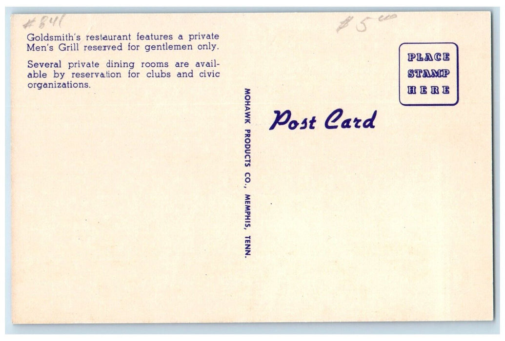 c1950's Goldsmith's Restaurant Grill Memphis Tennessee TN Dual View Postcard
