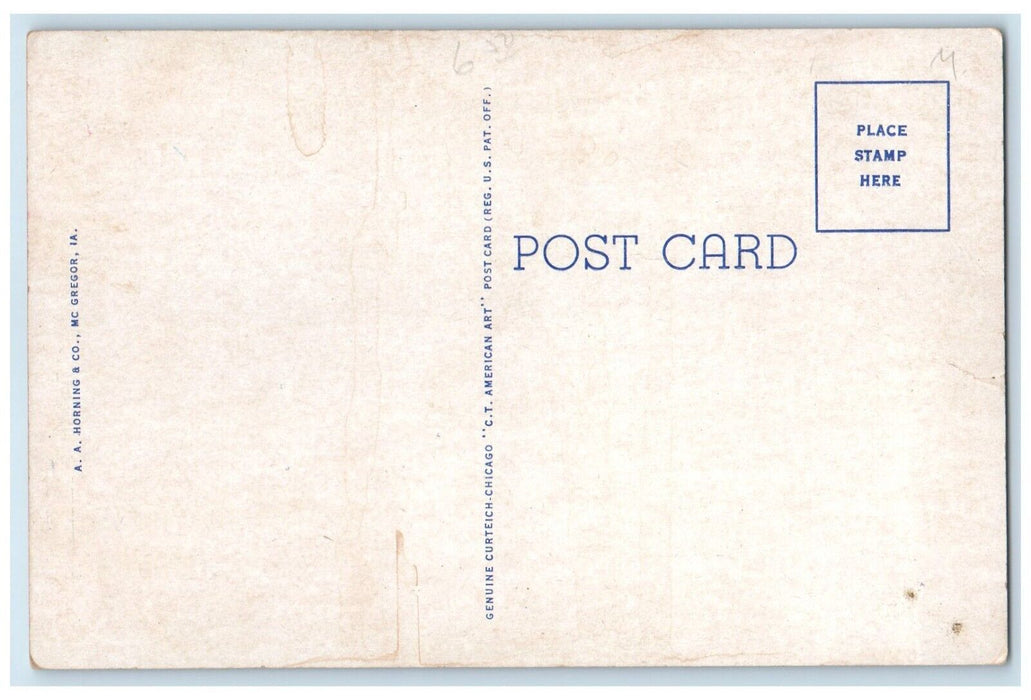 c1940 Birds Eye View Suspension Bridge Mississippi River Iowa Unposted Postcard