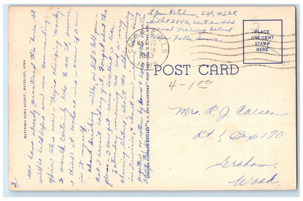 1943 O. R. Latham Field Iowa State Teachers College Cedar Falls Iowa IA Postcard