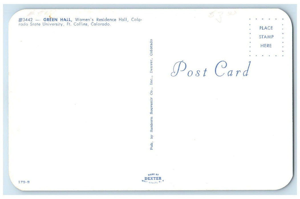 c1960's Green Hall Women's Residence Hall Colorado State University Postcard