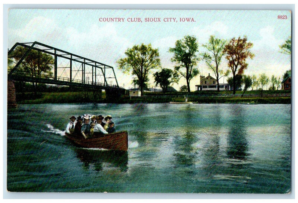 c1910 Canoeing Boat Country Club Bridge Sioux City Iowa Antique Vintage Postcard