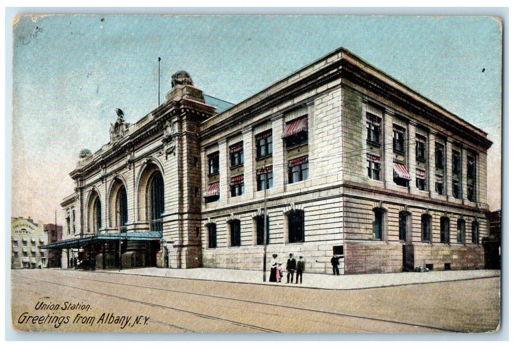 1909 Union Station Building Greetings From Albany New York NY Vintage Postcard