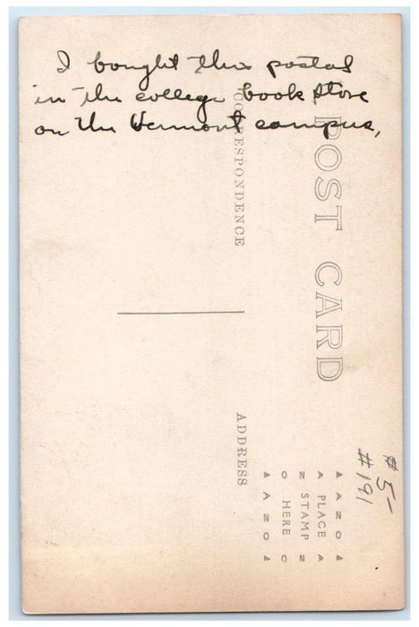1910 University Of Vermont Lafayette Burlington Vermont VT RPPC Photo Postcard