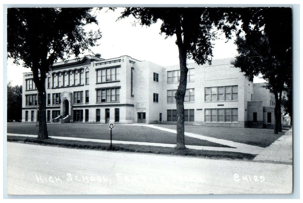 1948 High School Building Scene Street Fertile Minnesota MN RPPC Photo Postcard