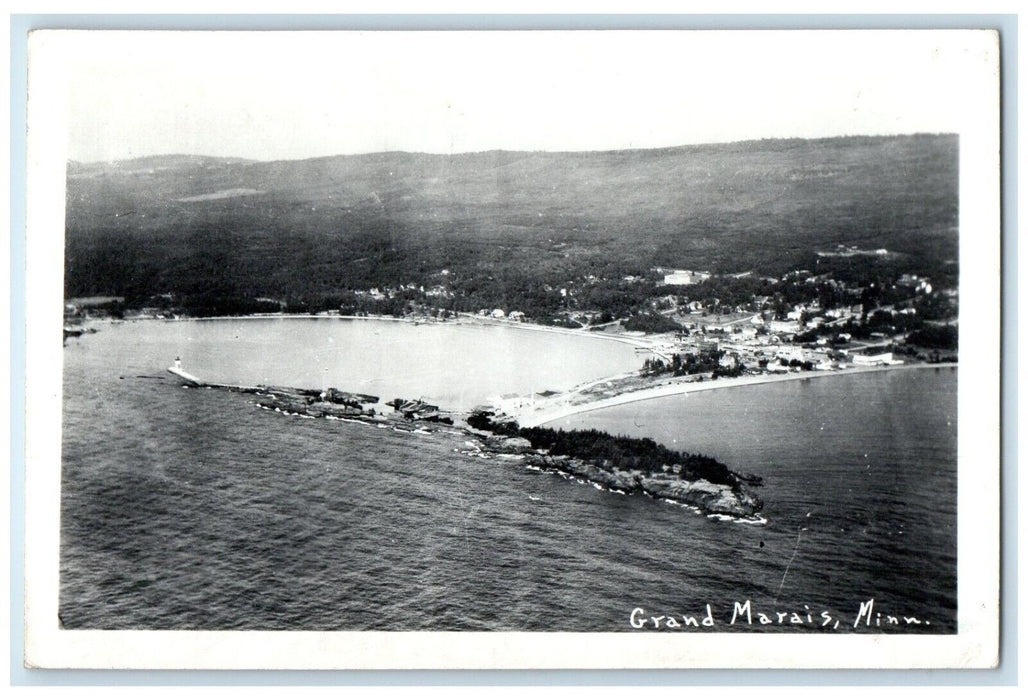 1948 Bird's Eye View Of Grand Marais Schroeder Minnesota MN RPPC Photo Postcard