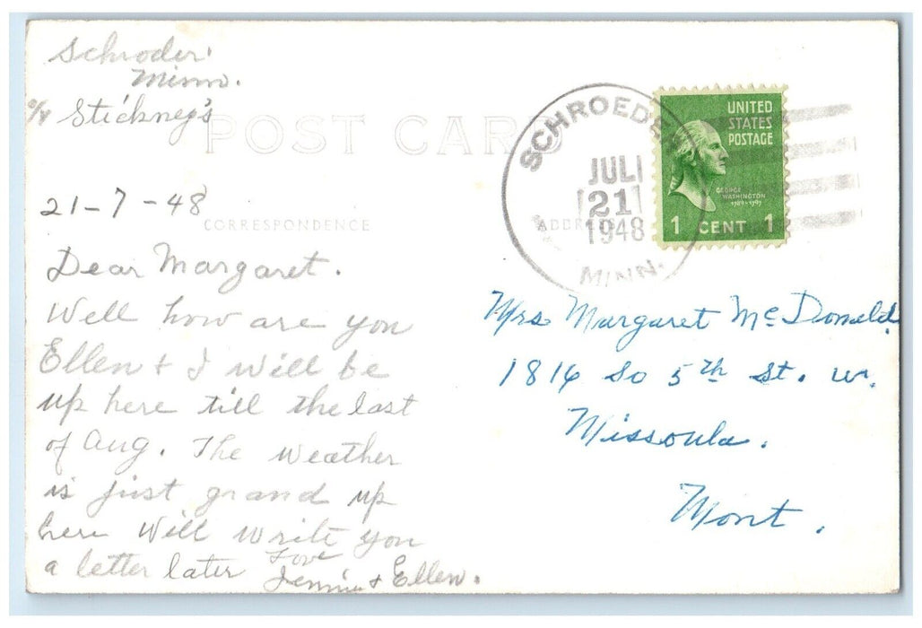 1948 Bird's Eye View Of Grand Marais Schroeder Minnesota MN RPPC Photo Postcard