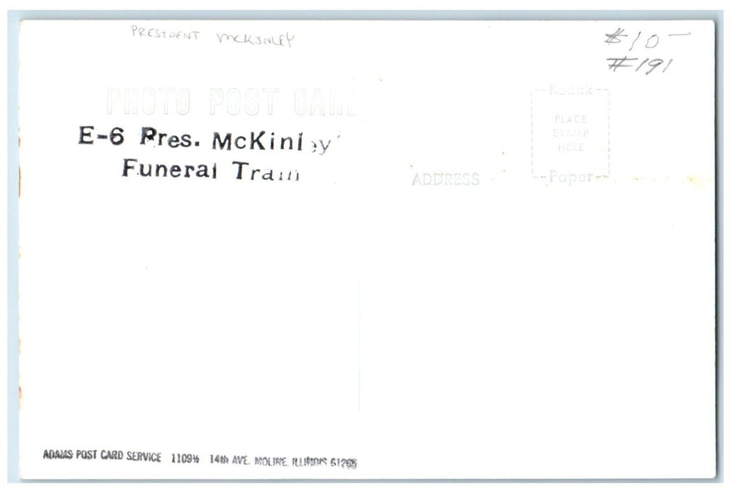 c1940 President McKinley Funeral Train Locomotive Moline Illinois IL Postcard