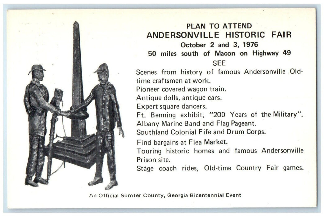 c1976 Andersonville Historic Fair Georgia Bicentennial Event Georgia GA Postcard