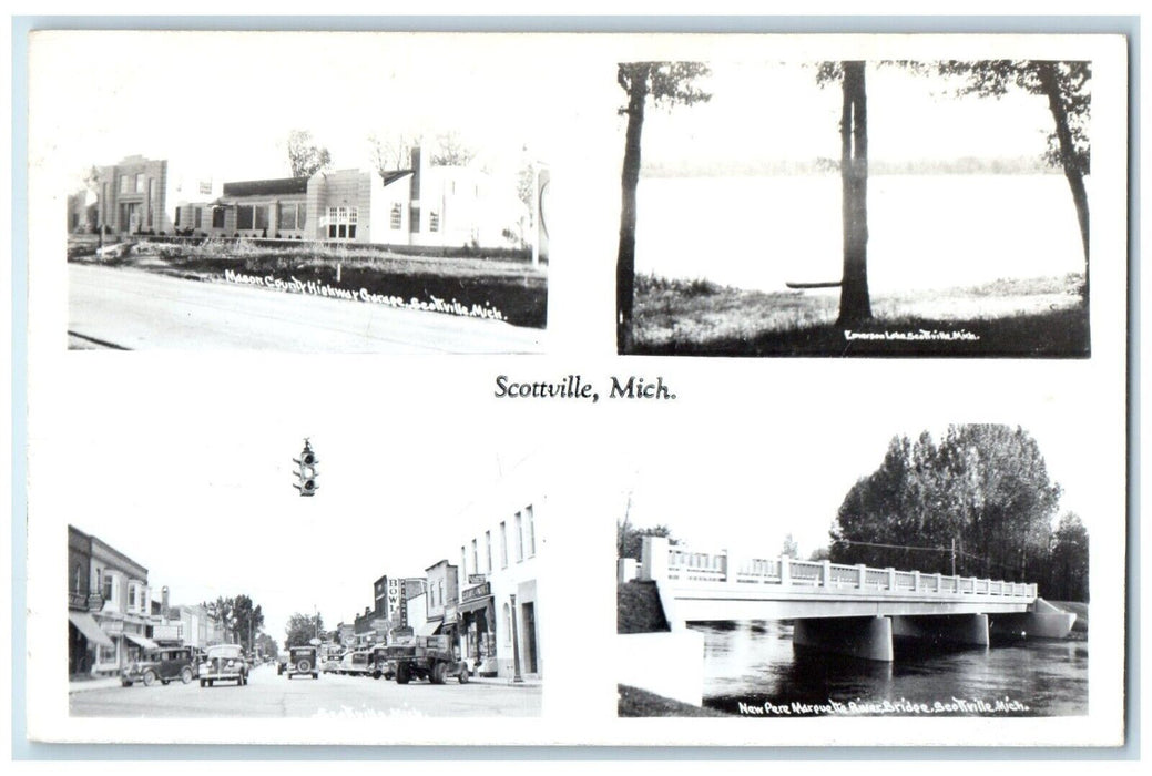 c1940's Multiview Of Scottville Michigan MI RPPC Photo Unposted Vintage Postcard