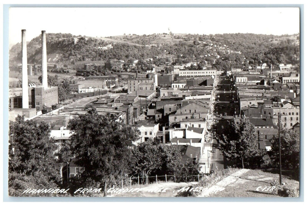 c1940's Hannibal From Cardiff Hill Missouri MO RPPC Photo Vintage Postcard