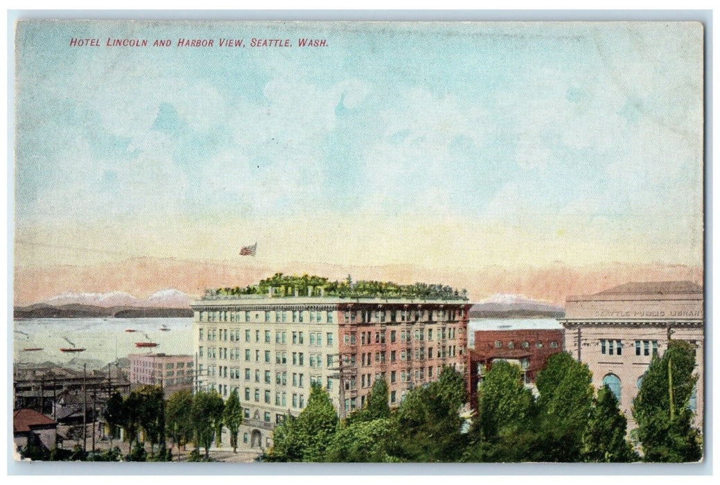 c1910 Hotel Lincoln Harbor View Exterior Building Seattle Washington WA Postcard